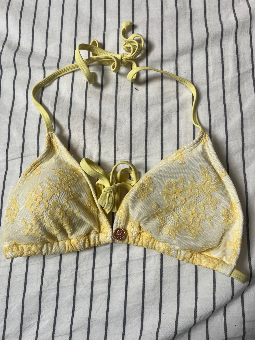 Yellow Lace Triangle Swim Top
